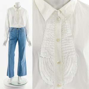 Escada White Ruffle Tuxedo Blouse