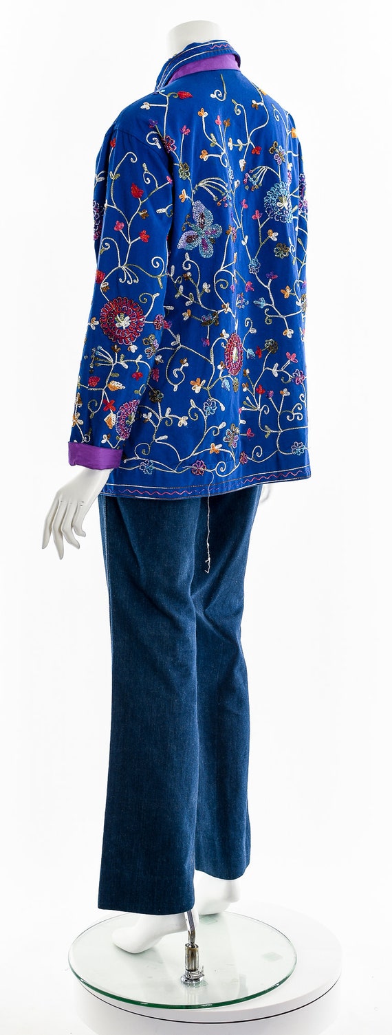 Blue Beaded Butterfly Embroidered Chore Coat - image 8