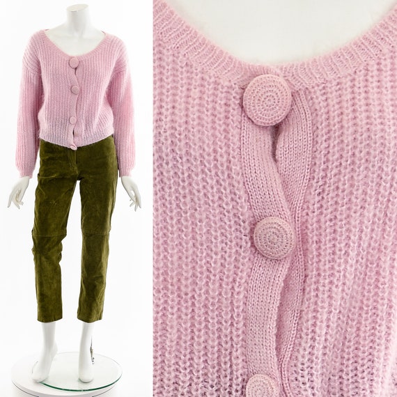 Mohair Millennial Pink Sweater Cardigan - image 3