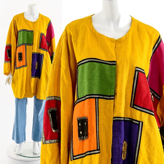 Wearable Art Patchwork Linen Jacket - image 1