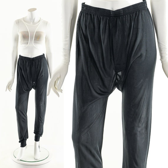 Sheer Silk Joggers,Black Silk Pants,Vintage 90s Si