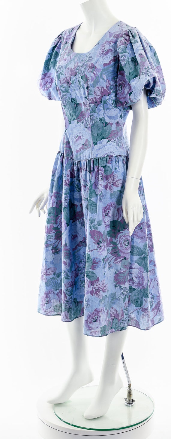 Floral Print Bubble Sleeve Dress - image 10