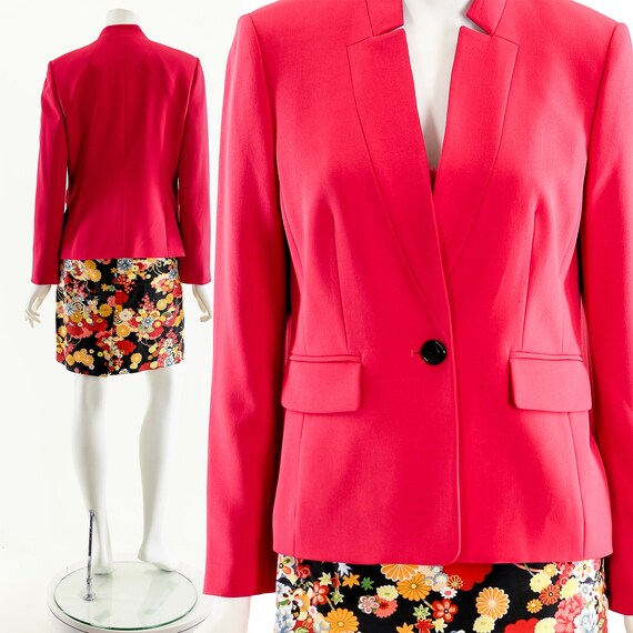 Hot Pink Blazer, 2000s Pink Suit Jacket, Hot Pink… - image 2