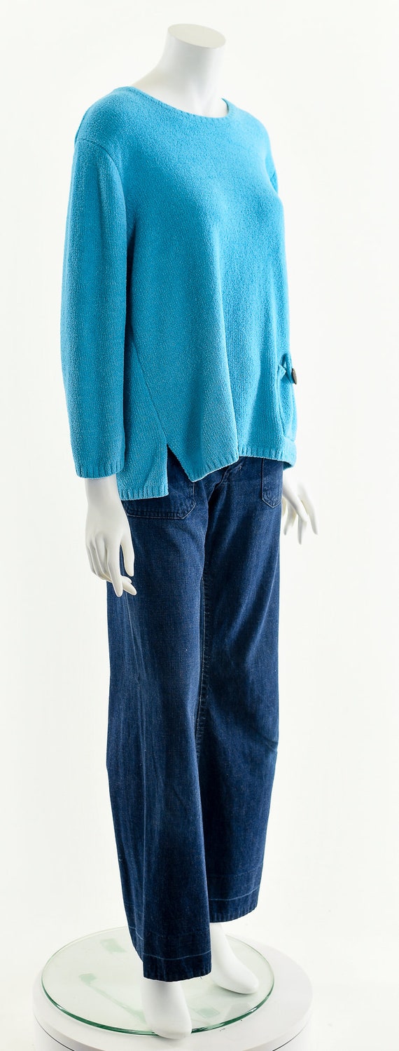 Aqua Blue Fuzzy Sweater, Asymmetric Pocket Sweate… - image 4