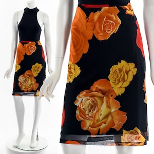 90s Orange Rose Black Mesh Skirt