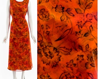 90s Sunset Paisley Floral Chiffon Shift Dress