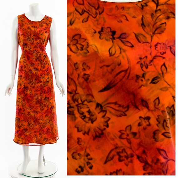 90s Sunset Paisley Floral Chiffon Shift Dress