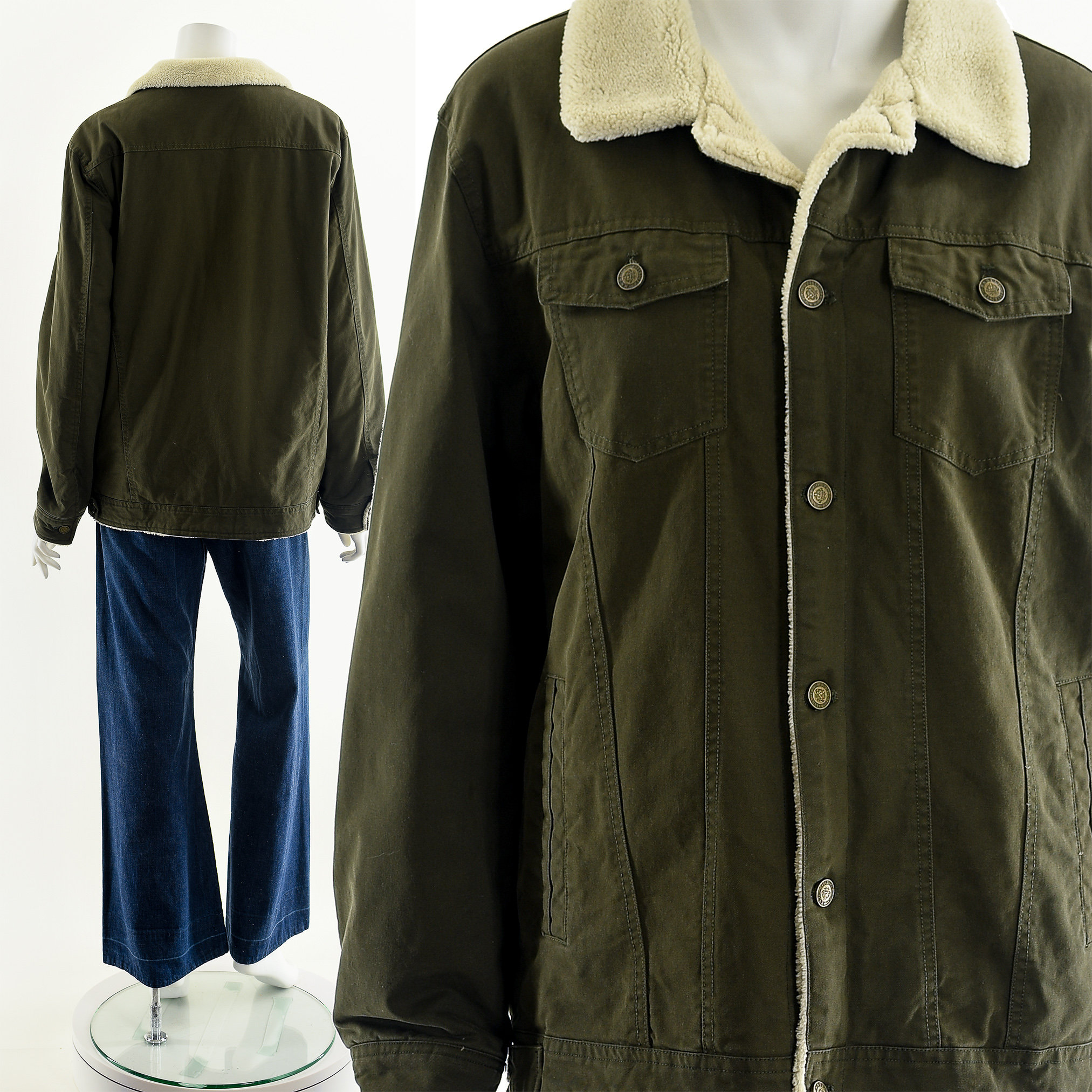 Olive Green Denim Sherpa-lined Jacket - Etsy