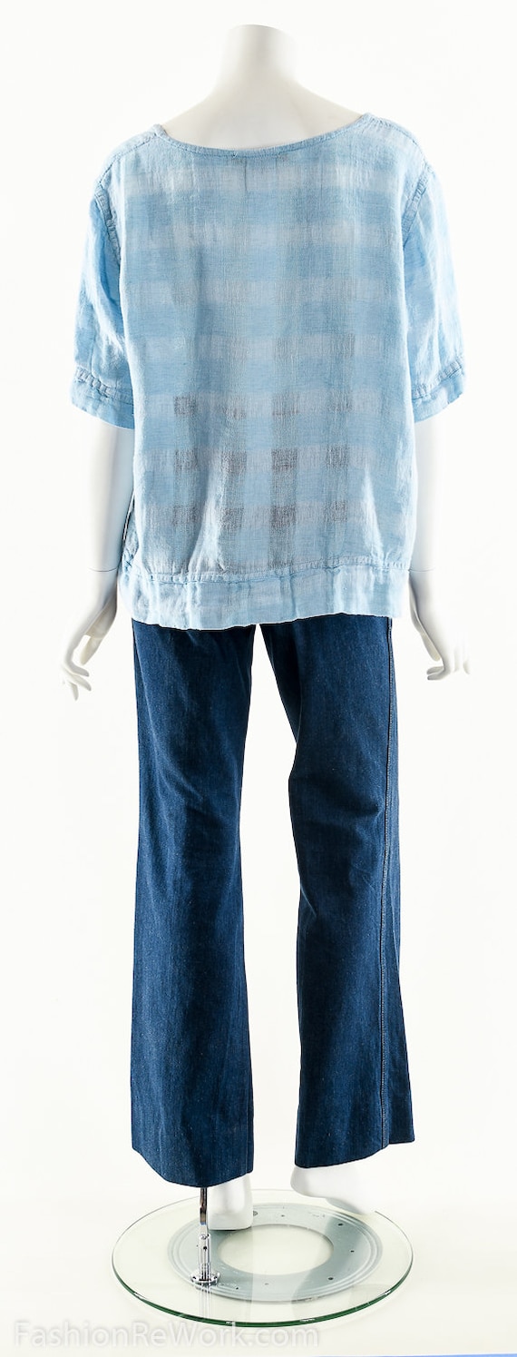 Blue Linen Blouse, Vintage Linen Top, Baby Blue B… - image 4