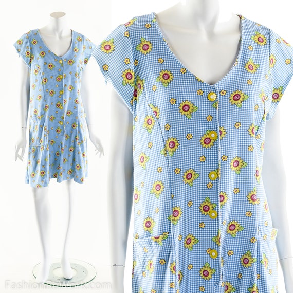 90s SUNFLOWER Romper,Blue Gingham Jumpsuit,Kawaii… - image 8