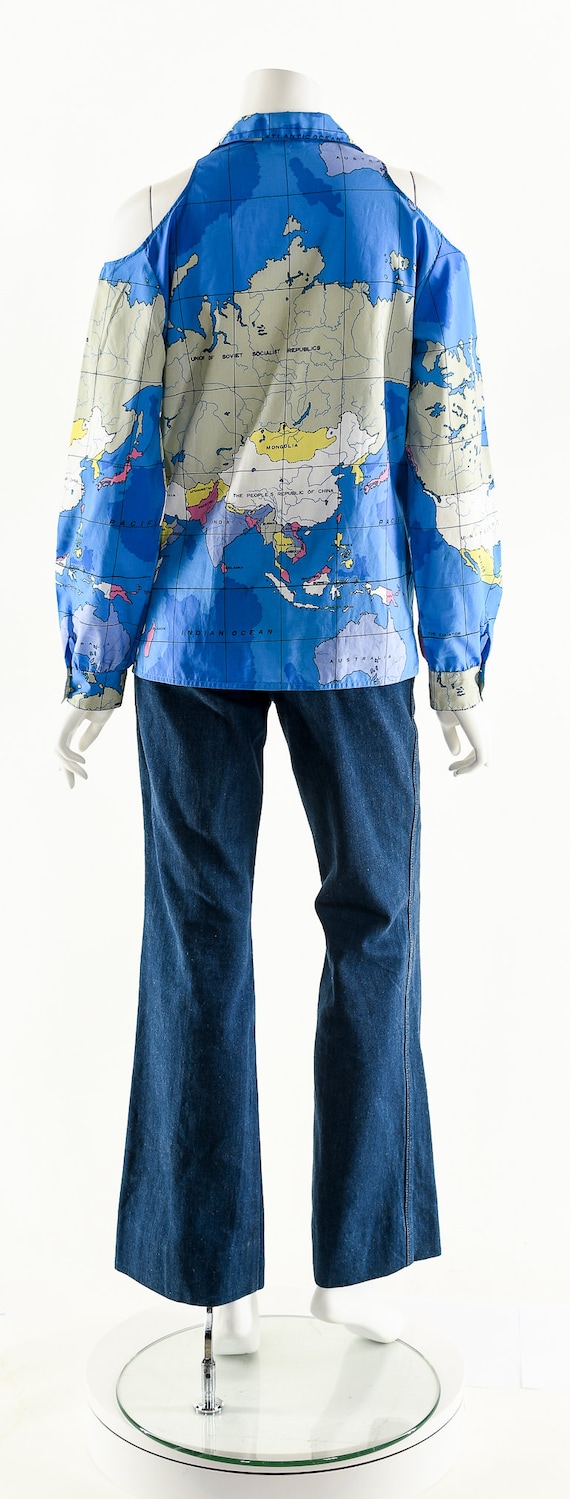 World Map Blouse,Cold Shoulder Vintage Map Shirt,… - image 7