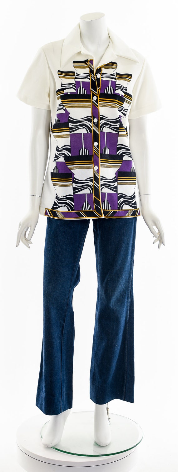 Psychedelic All Over Print Button Down Top - image 4