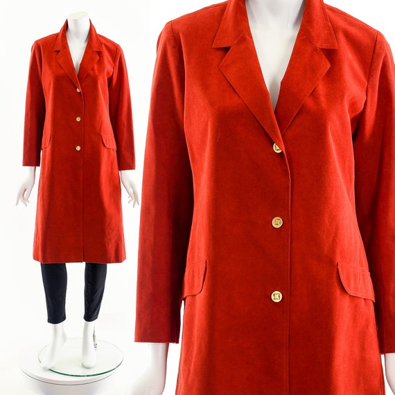 Red Suede Trench Coat,Lipstick Red Ultrasuede Dust