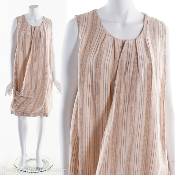 Linen Dress, Minimalist Linen Dress, Pink Stripe D