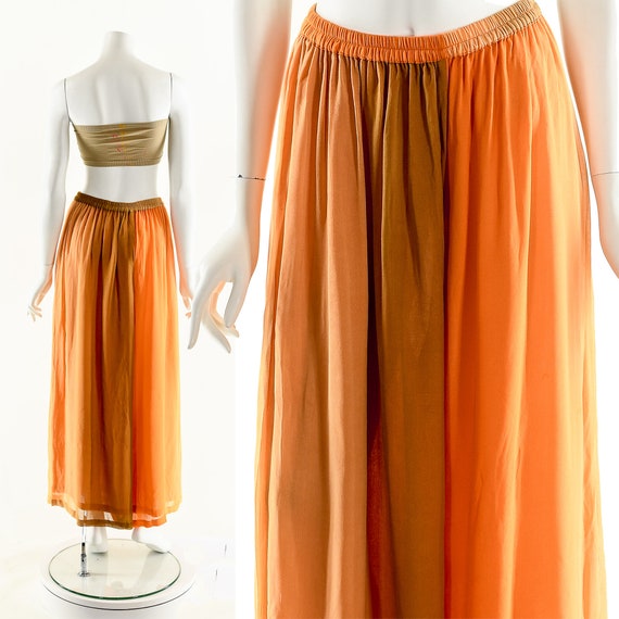 Watercolor Huge Silk Pants,Orange Ombre Palazzo P… - image 3