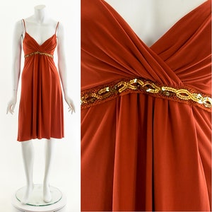 Rusty Orange Plunge Empire Dress