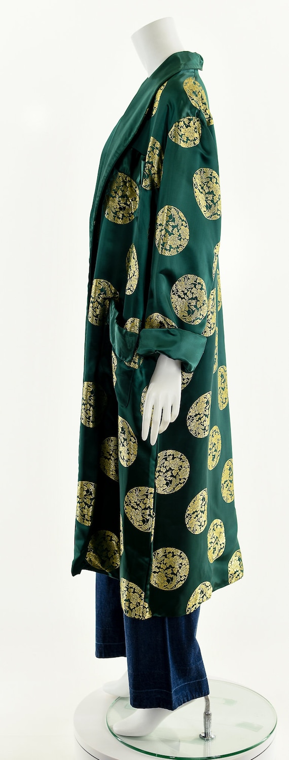 Emerald Green Silk Duster,Green Gold Kimono,Asian… - image 9