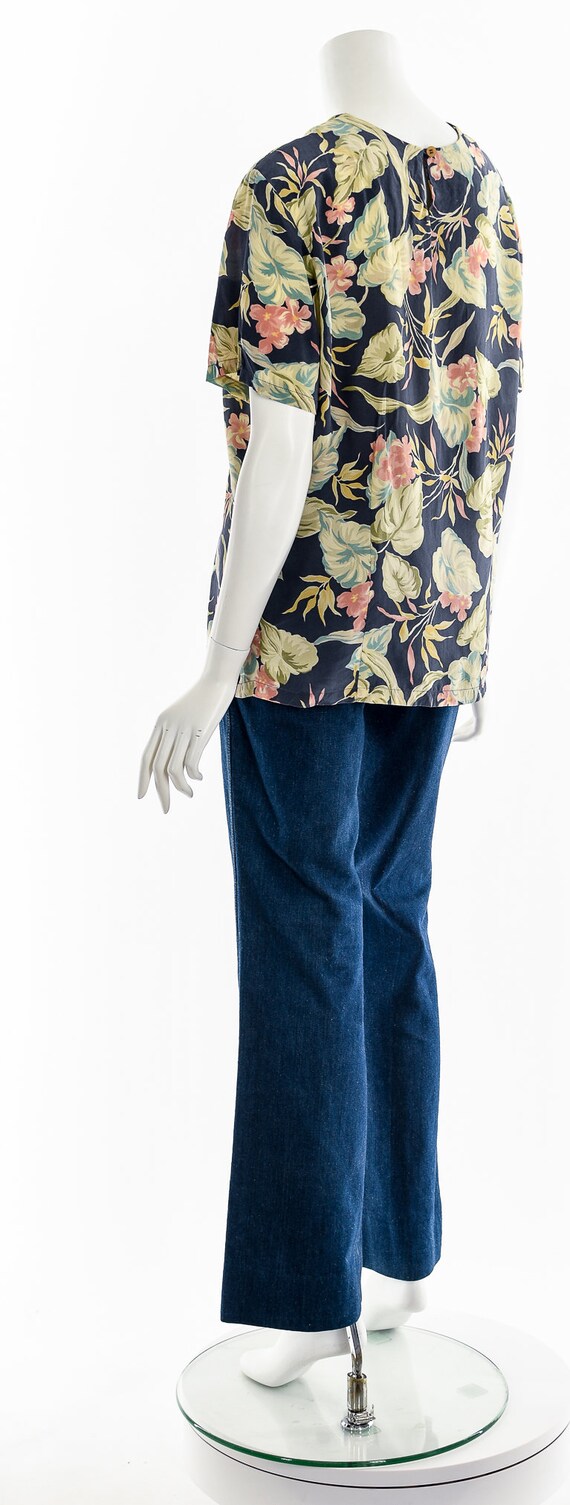 Hawaiian Floral Flower Silk Blouse Top - image 8