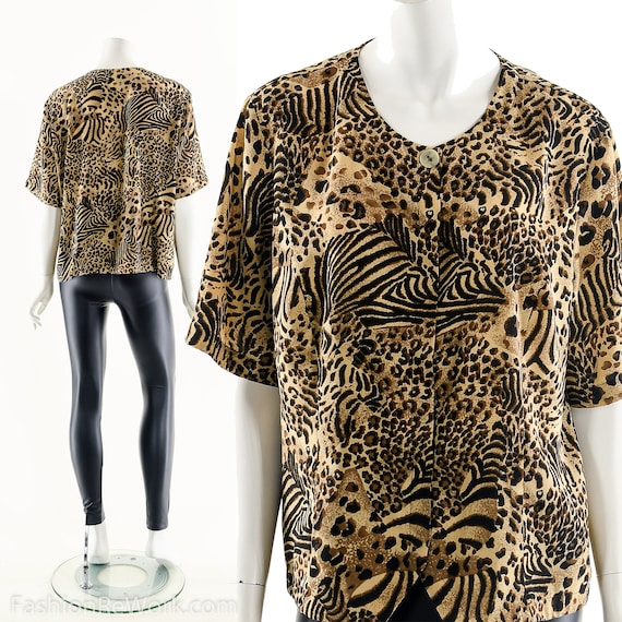 Animal Print Blouse,Vintage Leopard Shirt,Cheetah… - image 1