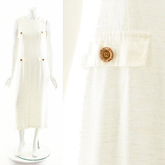 White Safari Dress, Utilitarian Linen Summer Dress - image 1