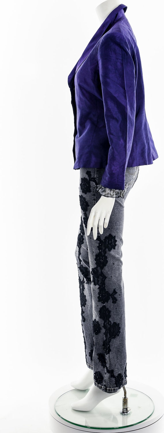 Purple Silk Leopard Frill Blazer - image 9