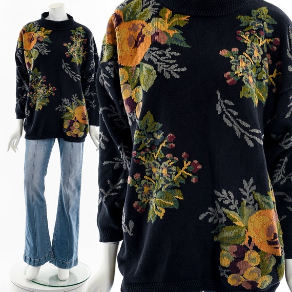 Autumnal Flower Oversized Cotton Sweater - image 1