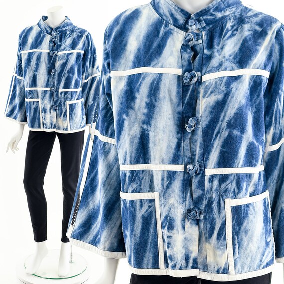 Shibori Leather Kimono,Indigo Blue Jacket,Bohemia… - image 3