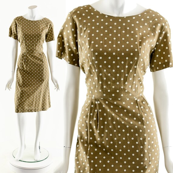 Polka Dot Wiggle Dress,50s Pencil Dress,1950's Tau