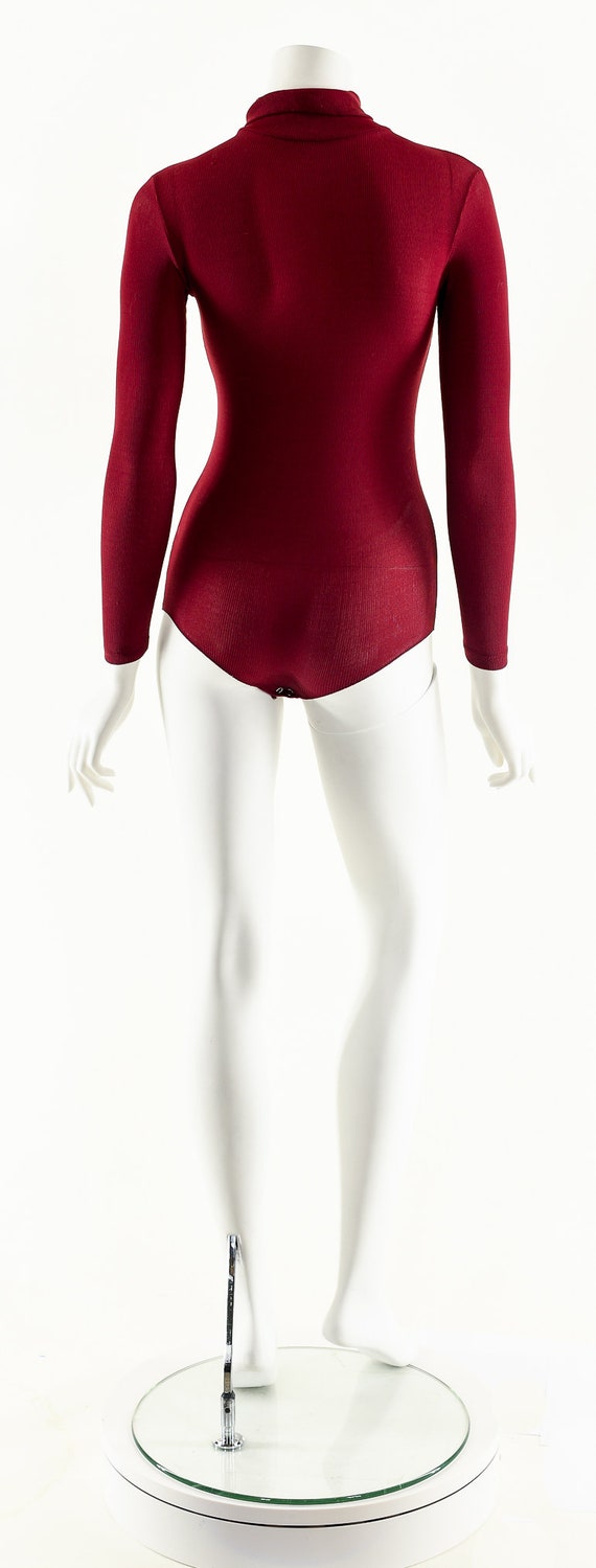 70's Dark Red Bodysuit,Long Sleeve Collared Bodys… - image 6