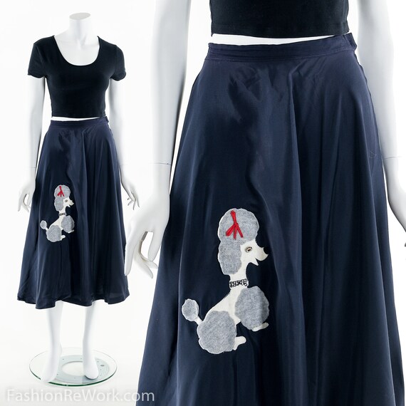 50s Sock Hop Skirt,Blue Poodle Skirt,Vintage 50s C