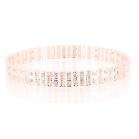 Silver + Turquoise Clear Lucite Bangle Bracelet - image 2