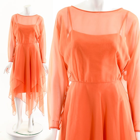 Peach Chiffon Silk Maxi Dress,Royal Blue Goddess … - image 1