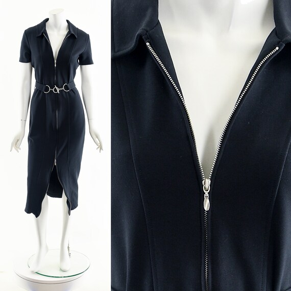 Black Full Zip Dress,90s Black Bodycon Dress,Polo… - image 3