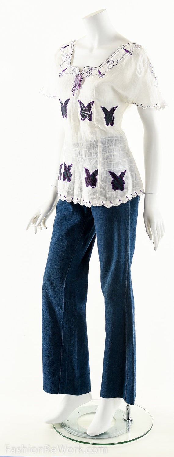 Butterfly Patchwork Boho Blouse - image 4