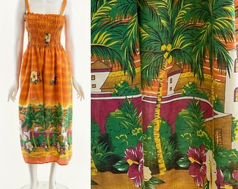 Beach Tropical Resort Orange Smocked Dress