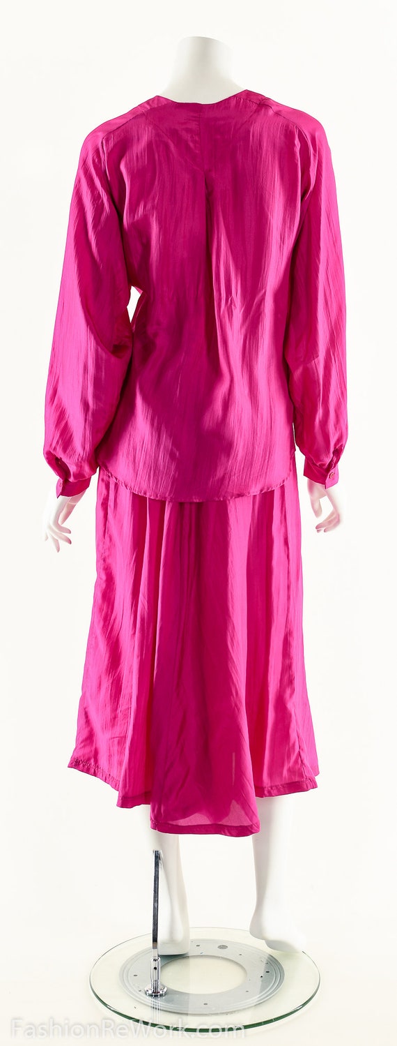 Silk Two Piece Dress Set,Magenta Silk Dress,80s V… - image 7