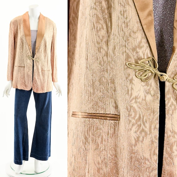 Blush Pink Brocade Satin Tuxedo Kimono Jacket - image 1