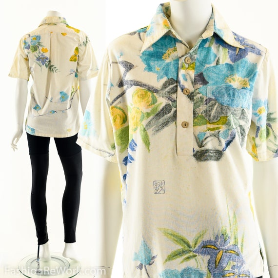 Vintage Surf Shirt, Abstract Hawaiian Shirt, Hawai