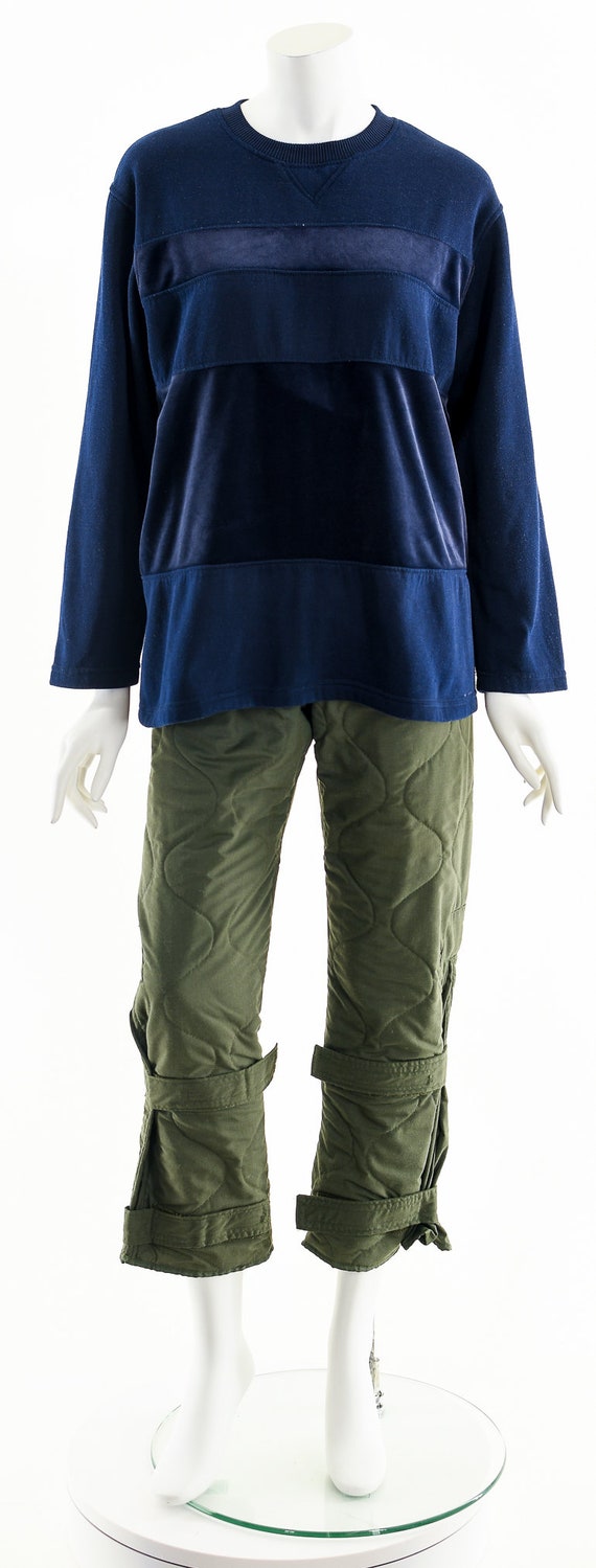 navy patchwork velvet sweatshirt - image 4