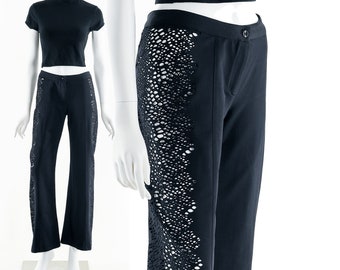 Cutout Black Pants, Low Rise Black Pants, 90's Black Pants, 00s Black Pants, Designer Sheer Pants, Sheer Black Pants, Glam, Sexy Pants