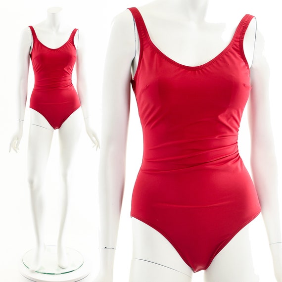 red bathing suit,red one piece,red vintage suit,6… - image 1