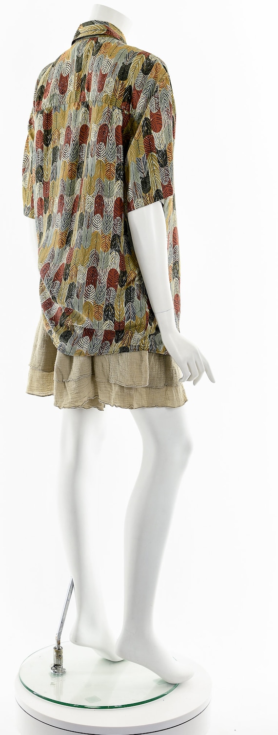 Feather Print Silk Button Down Shirt - image 6