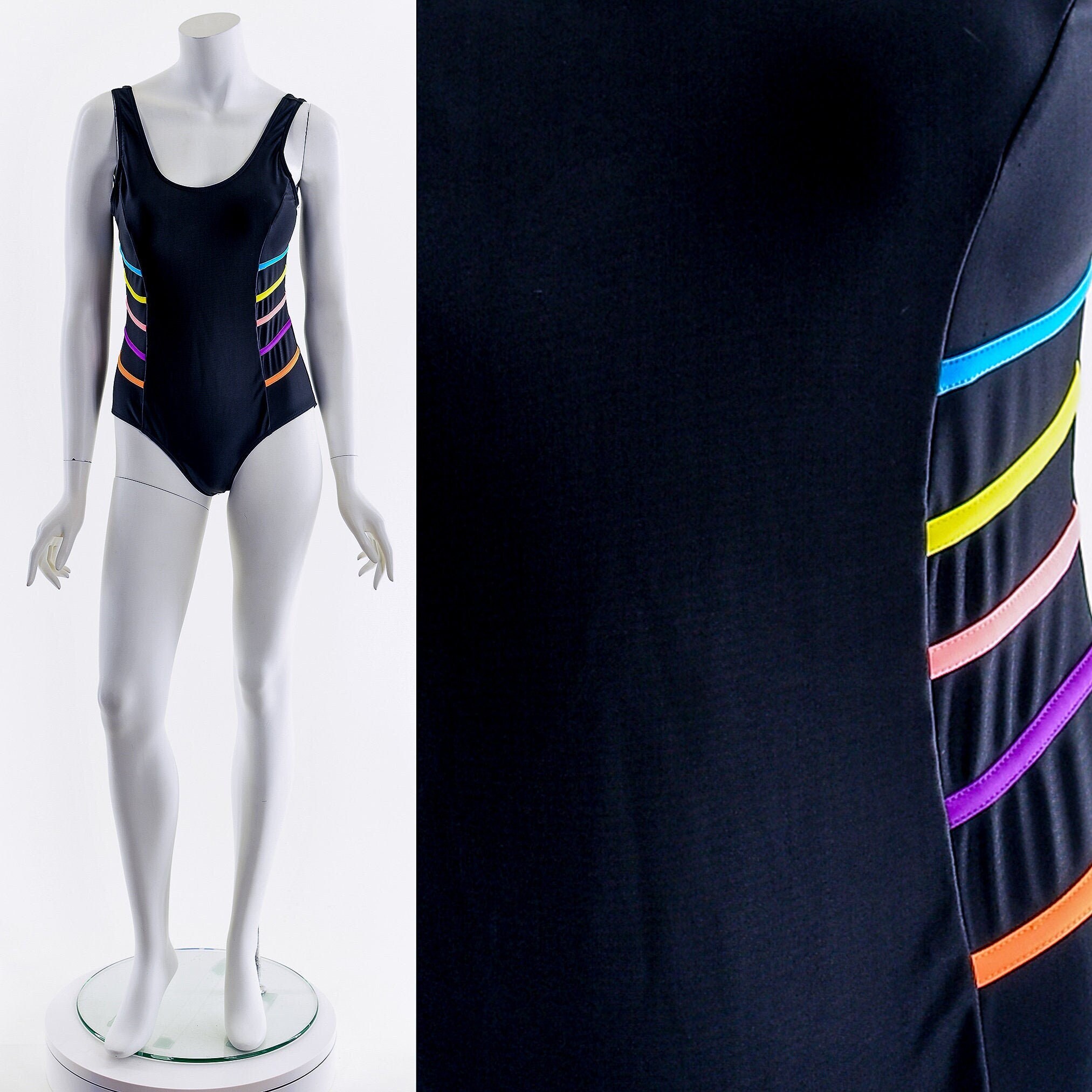 Rainbow Colorblock One Piece Swimsuitneon Rainbow High Cut Etsy