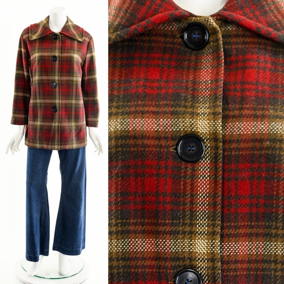 rare 60s pendleton plaid wool coat,vintage peacoat