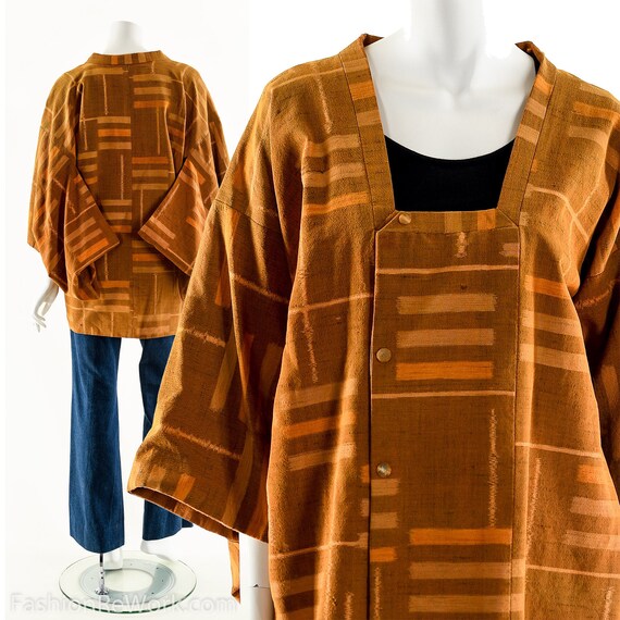 Vintage Haori Kimono,Burnt Orange Art Print Kimono