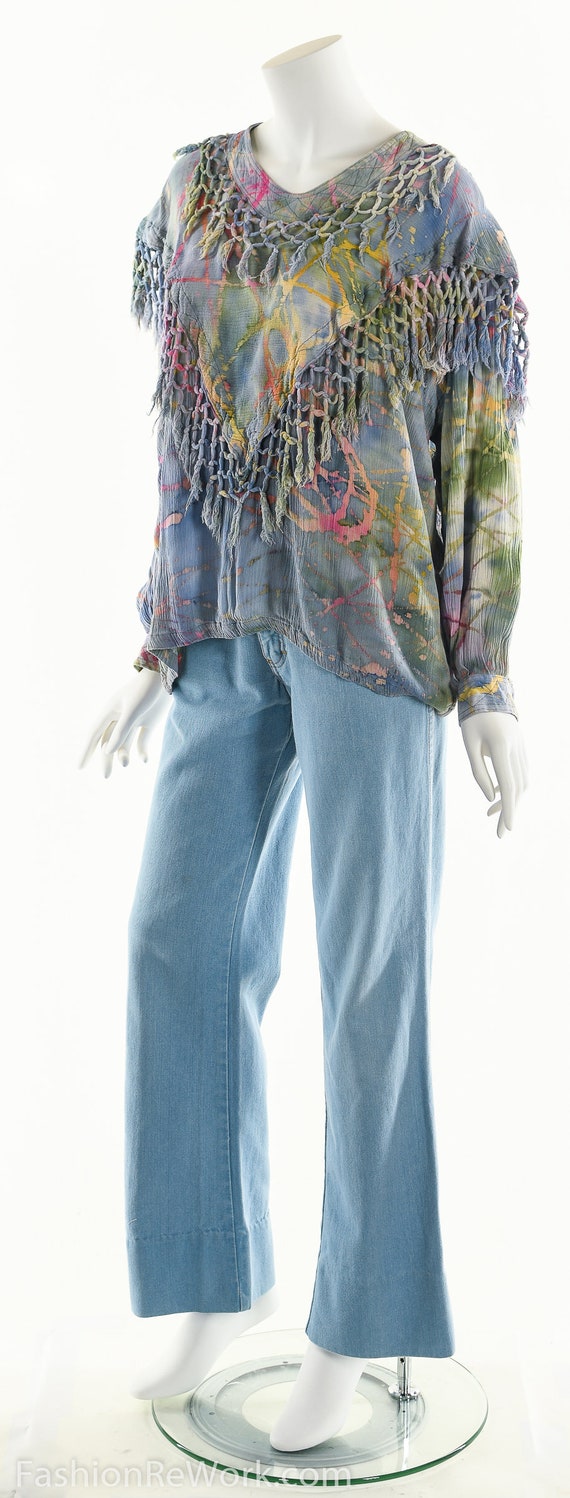 Fringe Tie Dye Gauze Top, Vintage Cotton Gauze Bl… - image 6