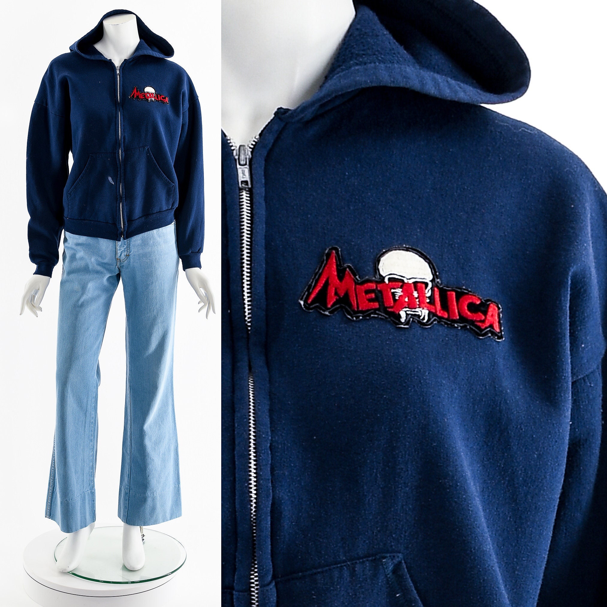 80s 90s Metallica Zip up Distressed Hoodie - Etsy