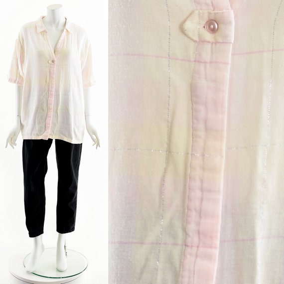 Pale Pink Plaid Boxy Shirt - image 3