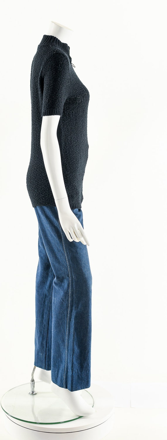 Black Knit Top,Minimalist 60s Sweater,Mock Neck S… - image 5