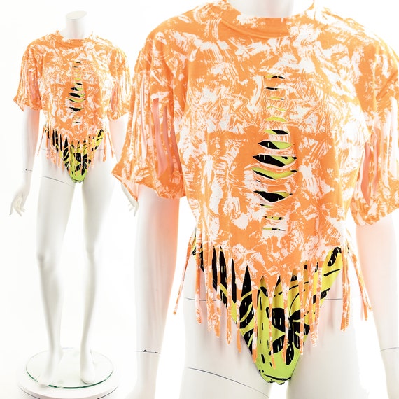 orange fringe crop top - image 2